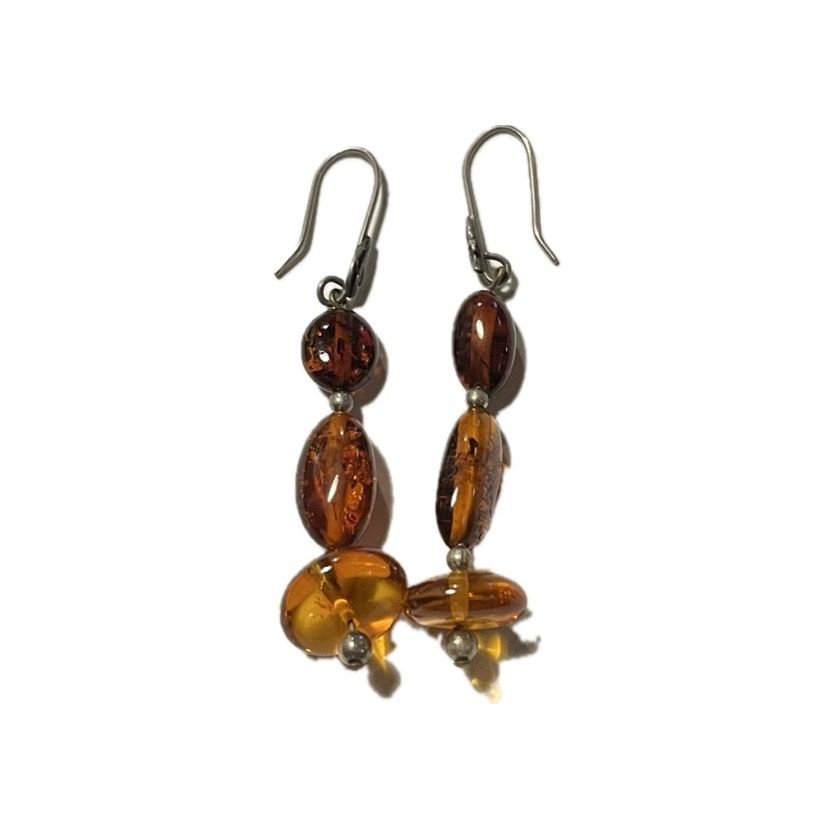 Brown beaded sterling silver earrings