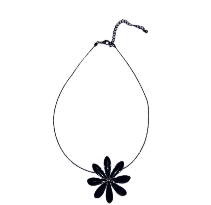 black flower metal string necklace