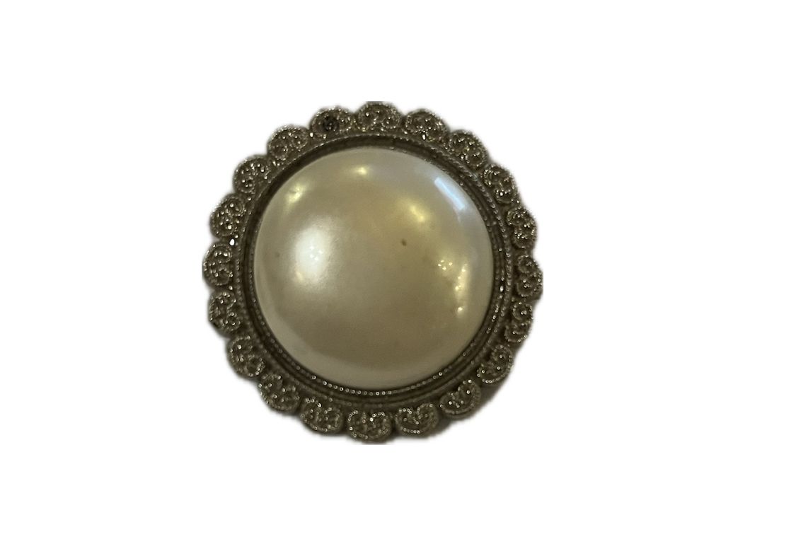 Vintage faux pearl brooch with crystal halo